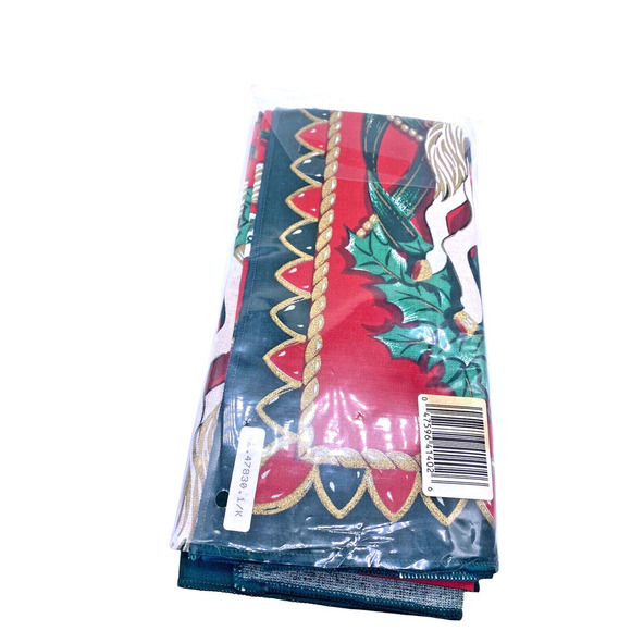 Vintage Christmas Napkins Set Lot 4 NEW Fabric Cloth Red Horse Carousel Cotton - Picture 5 of 9